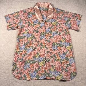 Vintage 1980s Victoria's Secret Women's M/L Floral Satin Short Sleeve Nightgown